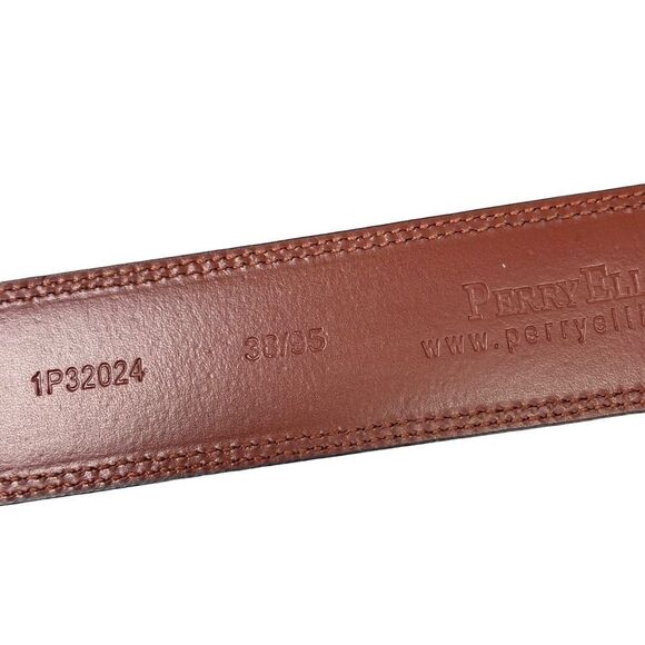 Perry Ellis NWT Black Leather Belt Silver Tone Buckle Size 38 - Picture 6 of 7